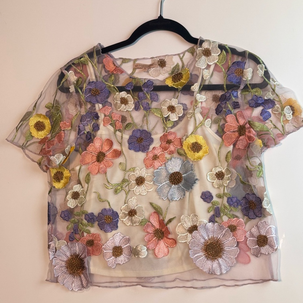 Juniors Coordinating 3D Floral Print Short Sleeve Top from Dillard’s